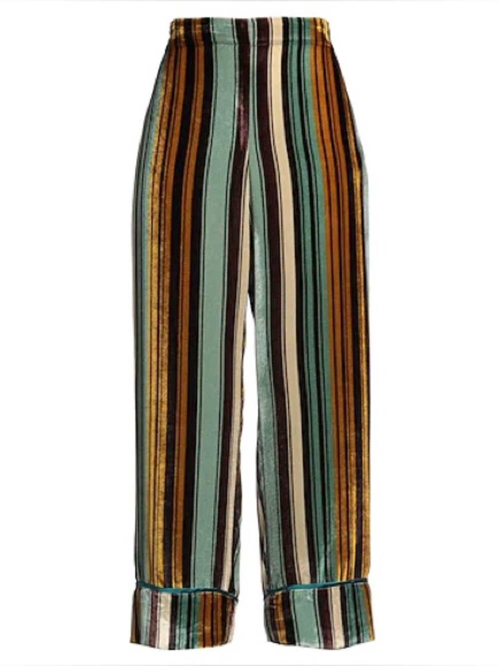 Maliparmi Velvet Stripe Cropped Pants Silk Blend Wide Leg